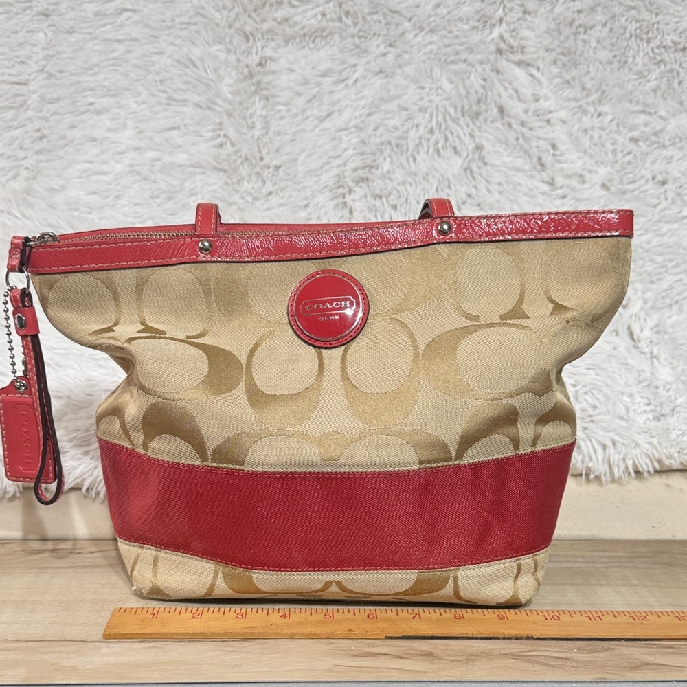 Coach Red and Tan Tote Bag (F15112)